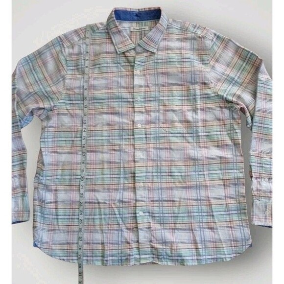 Tommy Bahama Linen Blend Button Up Shirt Multicolor Plaid Size XL - Picture 6 of 7